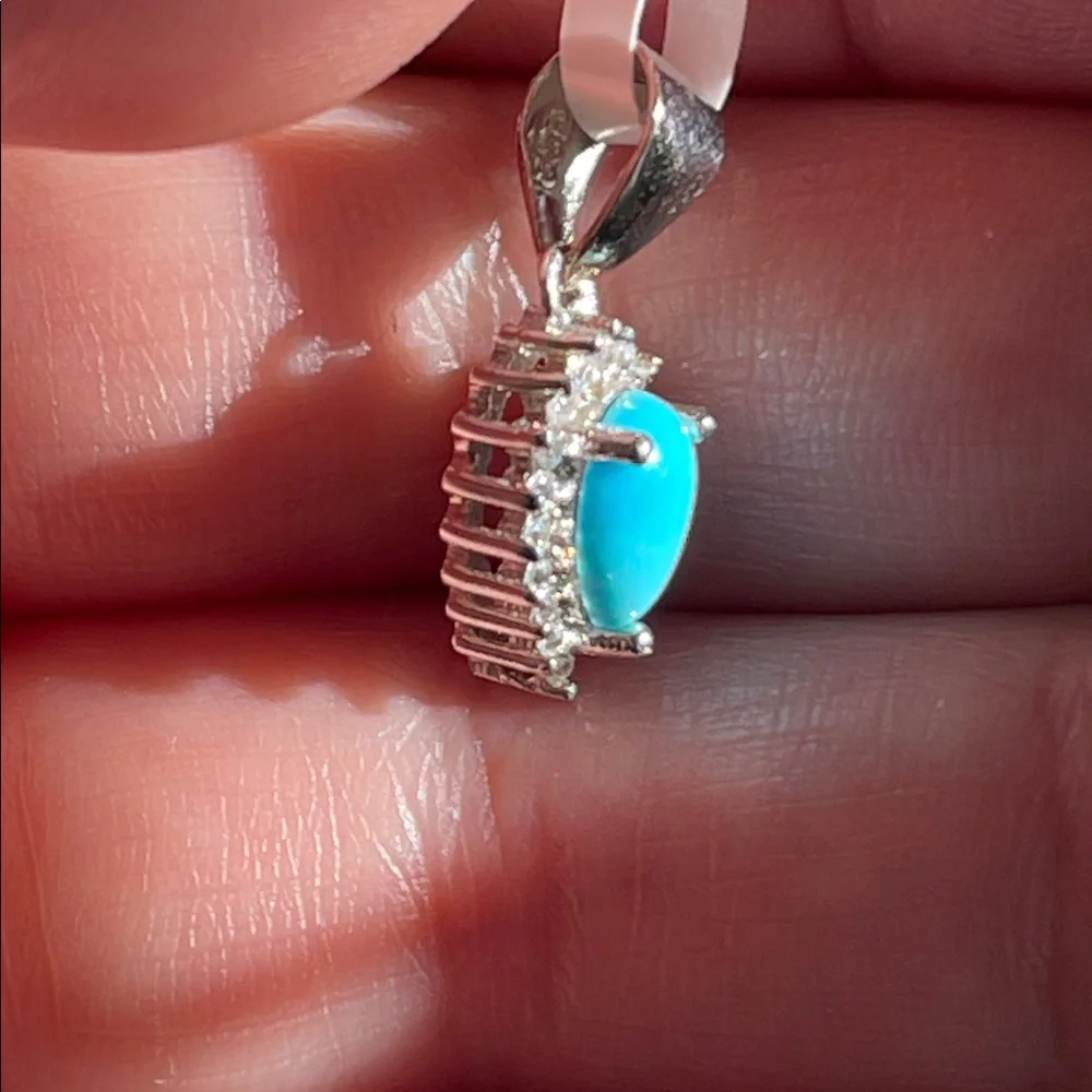 NWT Elegant Natural Turquoise Sleeping Beauty 7X5mm Pear 925 Silver Pendant - Picture 5 of 7